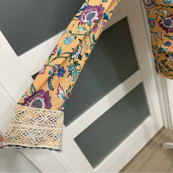 Revolve Pitusa Collared Floral Tie Shirt Multicolor Lace Boho SZ M Crochet NWOT - Picture 5 of 11